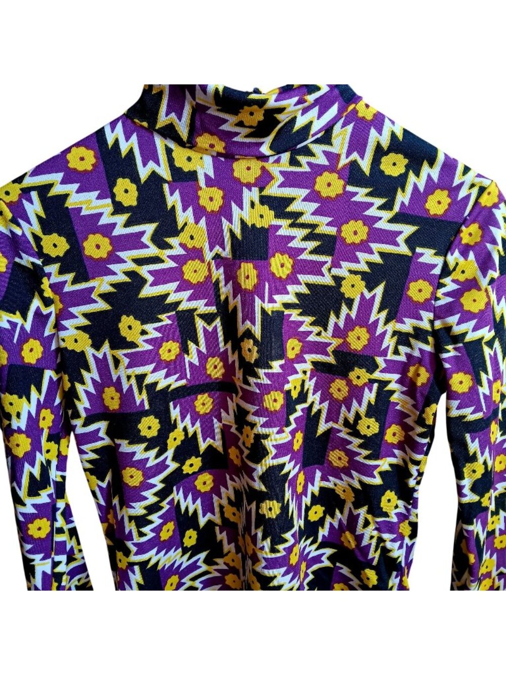 True Vintage Top sz 10 1970's Groovy Mod Rocker Aileen Mock Neck Geometric Med